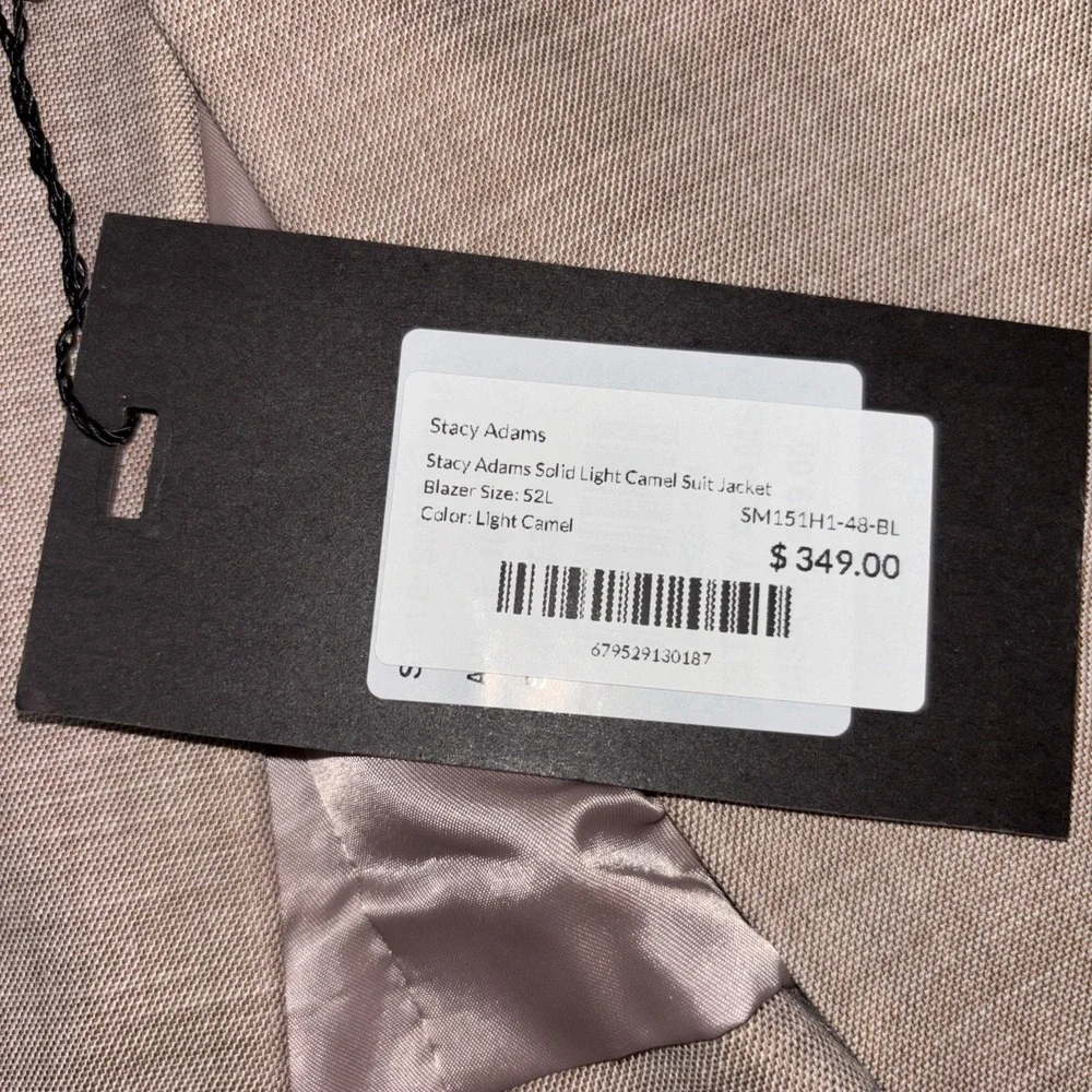 Stacy Adam's Active Stretching Light Camel Suit Jacket And Vest‎ 52L NWT